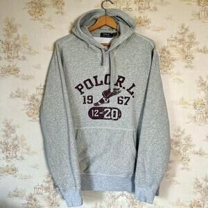 Gray Polo Ralph Lauren Track Hoodie Preppy Sporty Size L